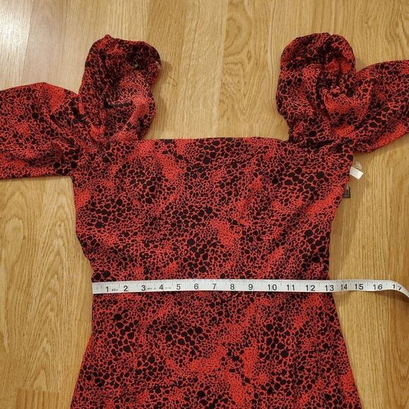 Leith Red Spatter Print Square Neck Midi Dress size Small - NEW - Picture 9 of 12